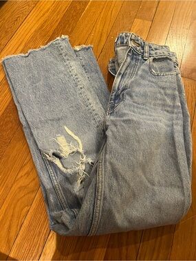 Zara Light Blue Distressed Wide Leg Jeans